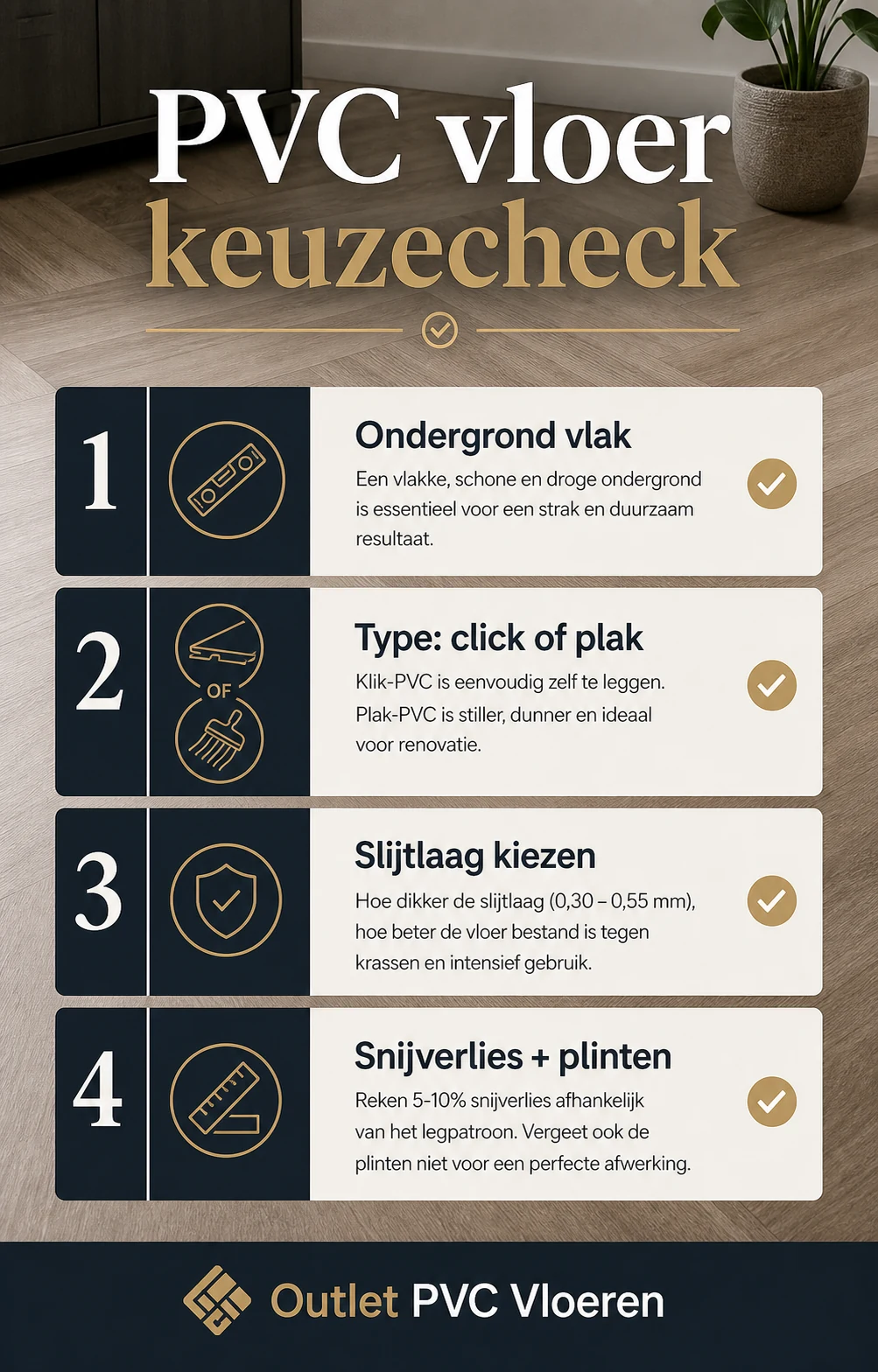 PVC vloer keuzecheck infographic met vier stappen